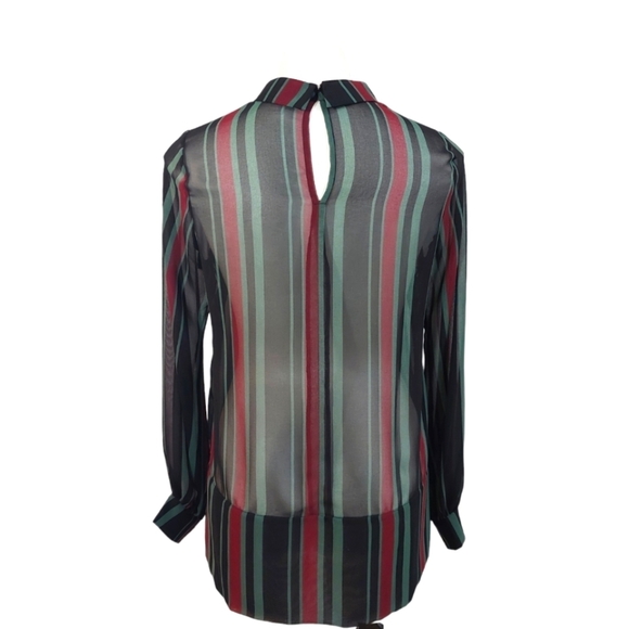 BCBGeneration Striped Sheer Blouse Collared Lightweight Long Sleeve Top Sz S - Picture 4 of 7